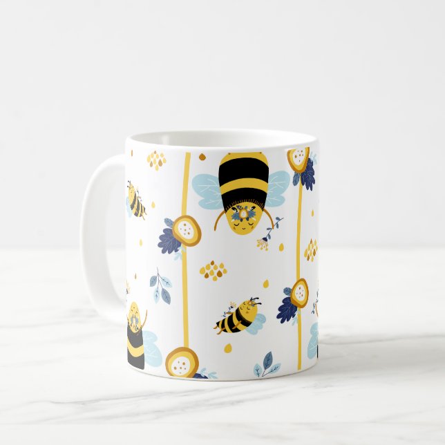 Cute honey Bee Vår sommar Mönster Kaffemugg (Framsida vänster)