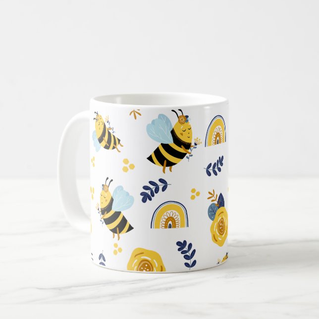 Cute honey Bee Vår sommar Mönster Kaffemugg (Framsida vänster)