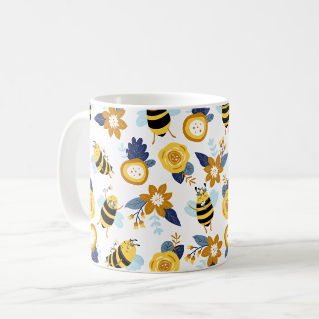 Cute honey Bee Vår sommar Mönster Kaffemugg (Framsida vänster)