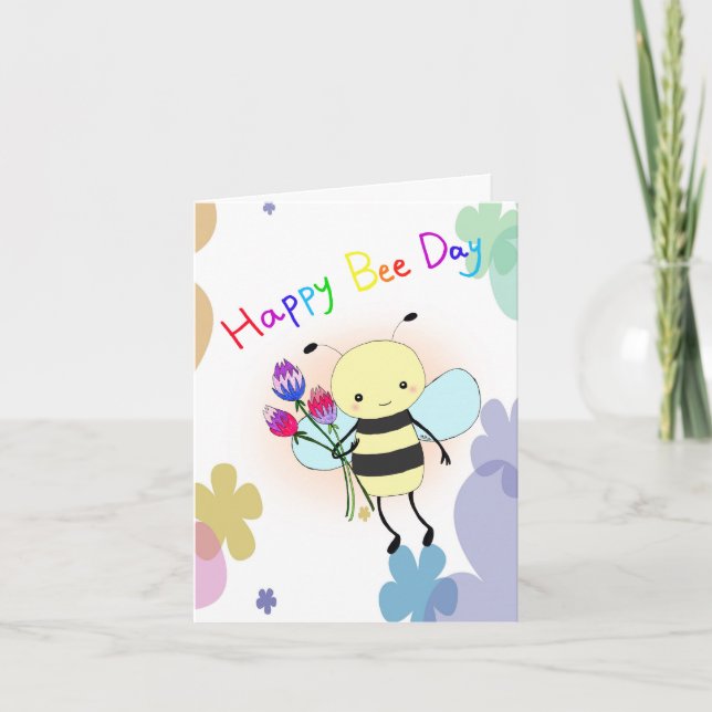 Cute Honey Bee with Flowers Happy Bee Day Birthday Kort (Framsida)