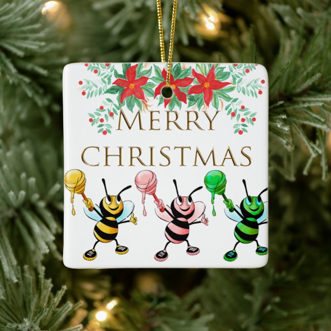 Cute honey Bees Guld God jul Ornament (Träd)
