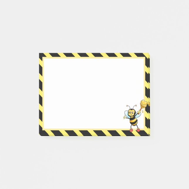 Cute honey Bumblebee on Black & Gult Post-it Block (Framsida)