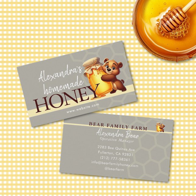 Cute Honey Happy Teddy Bear Jar Honeycomb Visitkort (Skapare uppladdad)