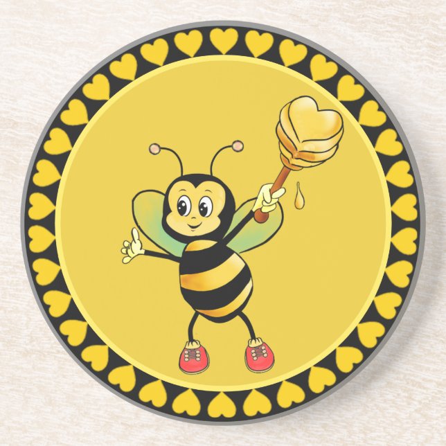 Cute honey Humla & Hearts on Black & Gult Underlägg (Framsidan)
