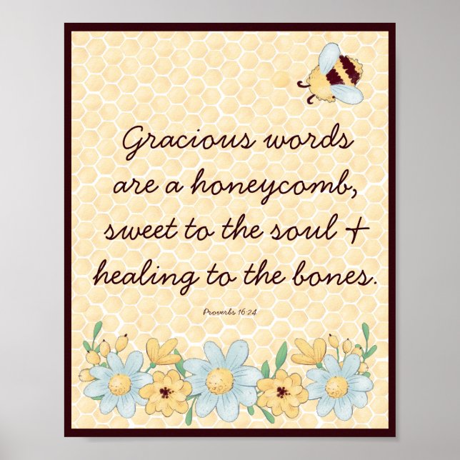 Cute Honeycomb och Bee Bible Verse Poster (Framsidan)