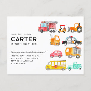 Cute Honk Beep Vroom Transport Barns födelsedag Vykort