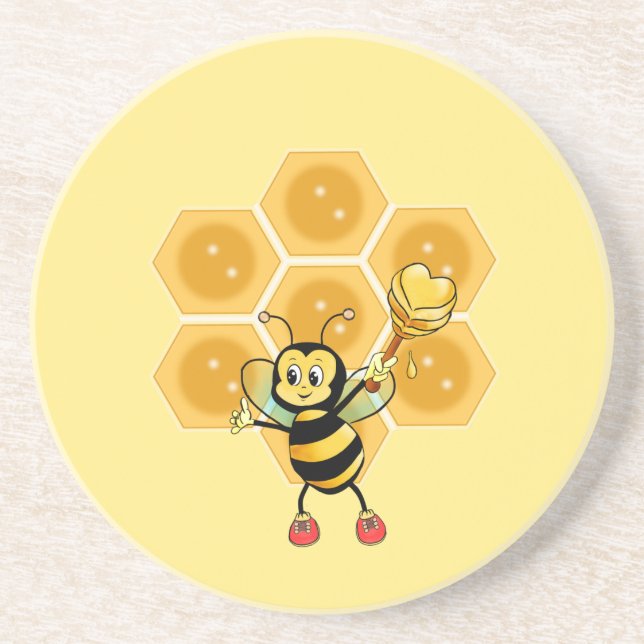 Cute Honung Humla & Honeycomb på Gult Underlägg (Framsidan)