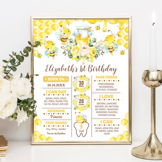Cute Honungsbin 1:a födelsedagsstenen Poster (Skapare uppladdad)
