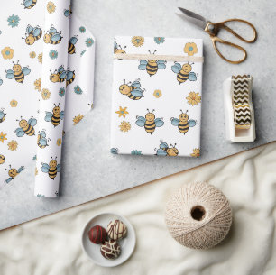 Cute Honungsbin & Blommigt Wildblommor Presentpapper