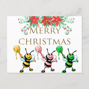 Cute Honungsbin Guld God jul Vykort
