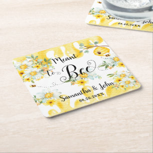 Cute Honungsbin Gult Blommigt Bröllop Meant to Bee Underlägg Papper Kvadrat