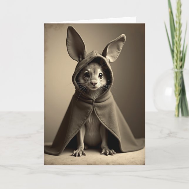 Cute Hooded Creature Portrait Card Kort (Framsida)