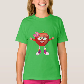 Cute Hopeful Red Apple Girl Cartoon Shirt for Kids T
