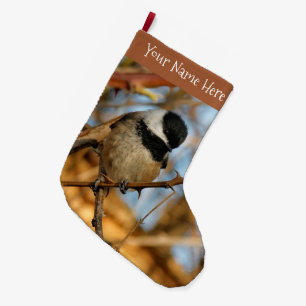 Cute Hopnice Black-Caps Chickadee Songbird Stor Julstrumpa