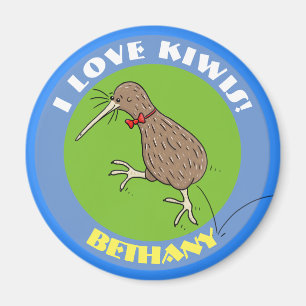 Cute-hoppande lycklig kiwi-fågel med tecknad av bu magnet