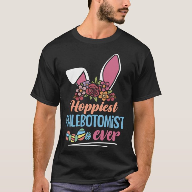 Cute Hoppiest Phlebotomist Ever Bunny Ear Red Plai T Shirt (Framsida)