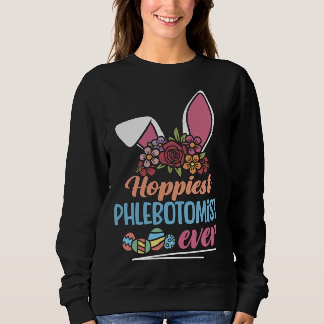 Cute Hoppiest Phlebotomist Ever Bunny Ear Red Plai T Shirt (Framsida)