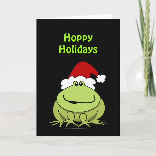 Cute Hoppy Helgdagars Lung Frog Whimsical Julafton Helgkort (Framsida)