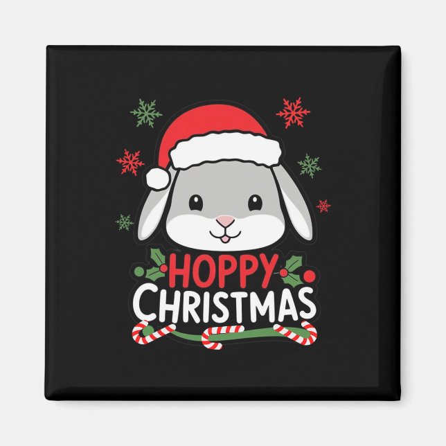 Cute Hoppy jul Bunny Älskare Rabbit Helgdag G Magnet (Framsidan)