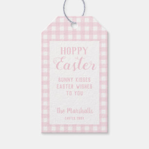 Cute Hoppy Påsk Baby Rosa Gingham Påsk Basket Presentetikett