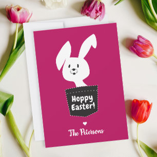 Cute Hoppy Påsk Magenta Red White Bunny Tecknad Julkort