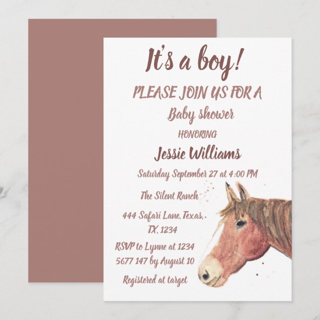 Cute Horse Boho Ranch Pojke Western Pony Invita Inbjudningar (Fram/baksida)