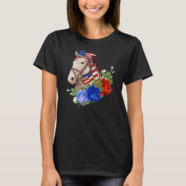 Cute Horse Bow Tie American Flagga Flowers Lycklig T Shirt (Framsida)