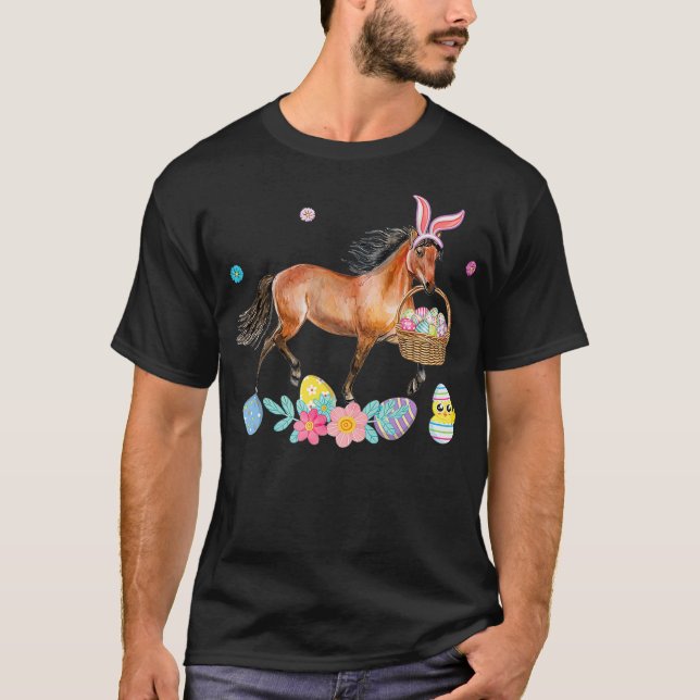 Cute Horse Bunny Öron Påskägg Basket Horse T Shirt (Framsida)