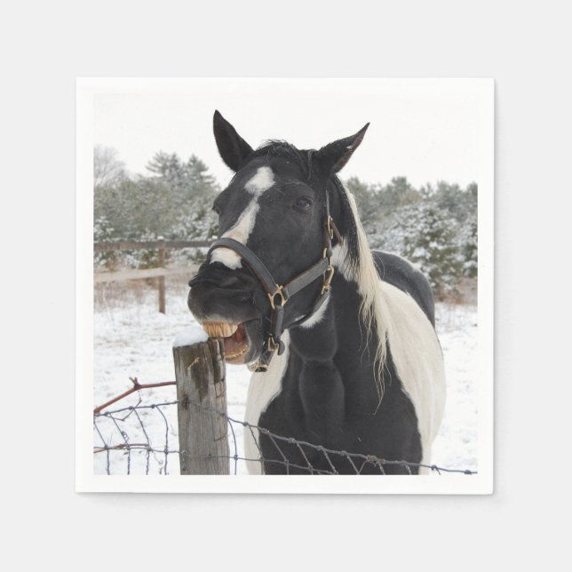 Cute Horse Chewing på en stängslerpost Pappersservett (Framsidan)
