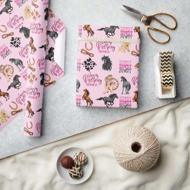 Cute Horse Cowgirl Birthday Presentpapper (Hantverk)