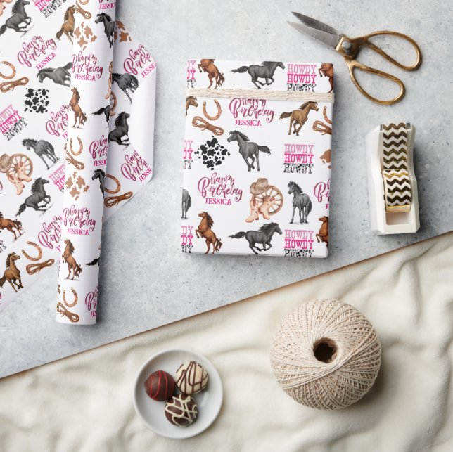 Cute Horse Cowgirl Birthday Presentpapper (Hantverk)