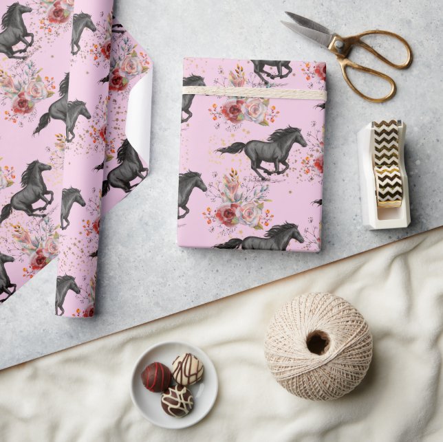Cute Horse Flowers Glitter Birthday Presentpapper (Hantverk)