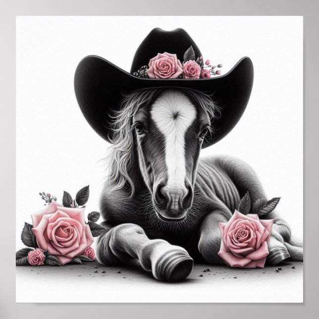 Cute Horse Foal med en Cowboy Hat Poster (Framsidan)