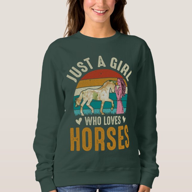 Cute Horse Girl Retro Sunset Horses Älskare T Shirt (Framsida)