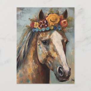 Cute Horse i Blommigten Krona Vykort