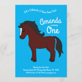 Cute Horse Kids 1:a födelsedag Party Blue Inbjudningar