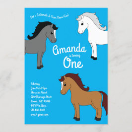 Cute Horse Kids 1:a födelsedag Party Blue Inbjudningar