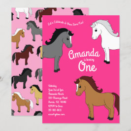 Cute Horse Kids Rosa Girls 1:a födelsedag Party Inbjudningar