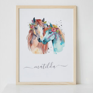 Cute Horse Pony Kid Bedroom Decor Watercolor Poster
