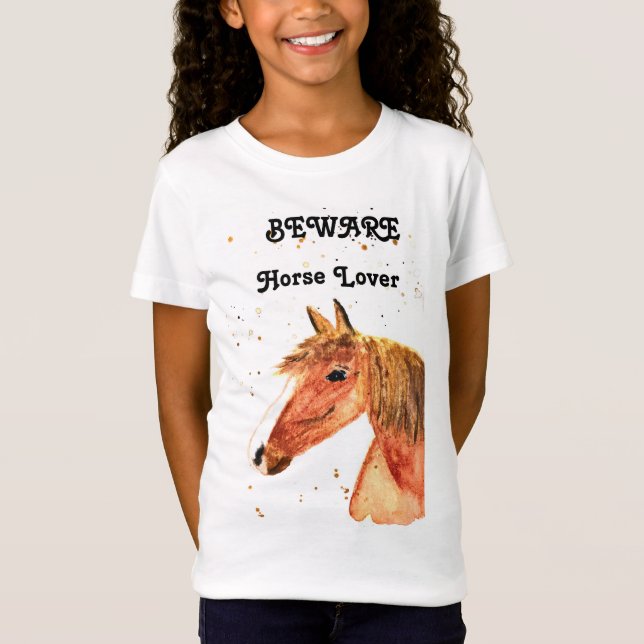 Cute horse ranch rider modern vattenfärgsflicka t shirt (Framsida)