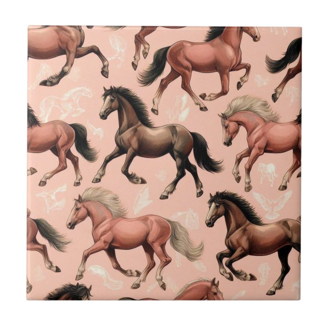 Cute Horse Rosa Seamless Kakelplatta (Framsidan)