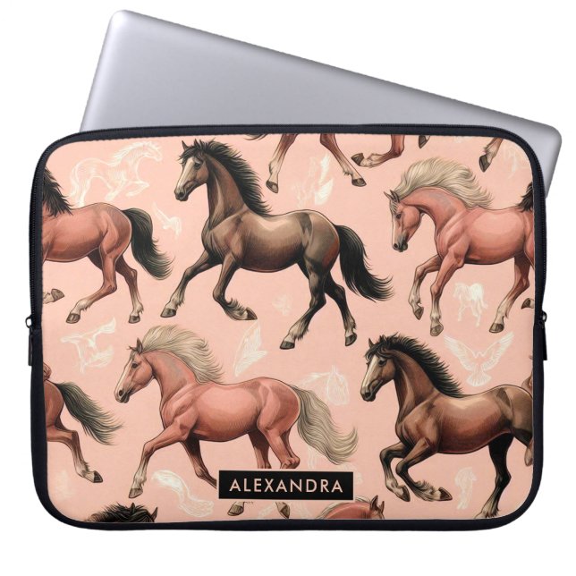 Cute Horse Rosa Seamless Laptop Fodral (Framsidan)