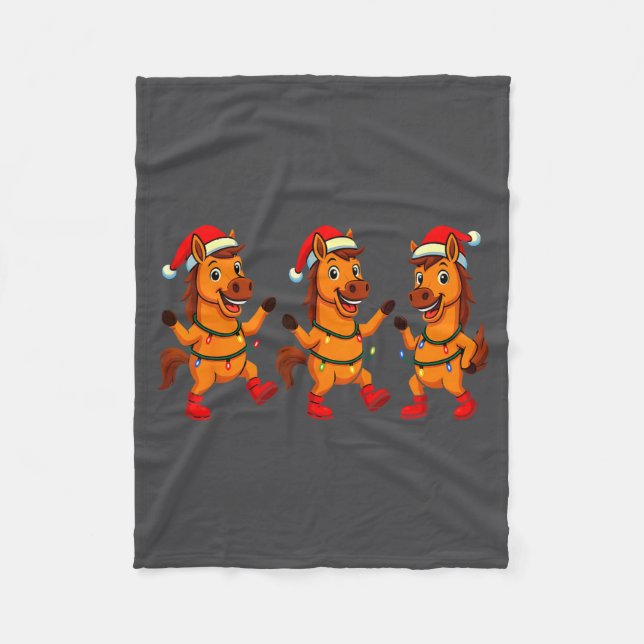 Cute Horse Santa Hat Dancing Lights Christmas Danc Fleecefilt (Framsidan)