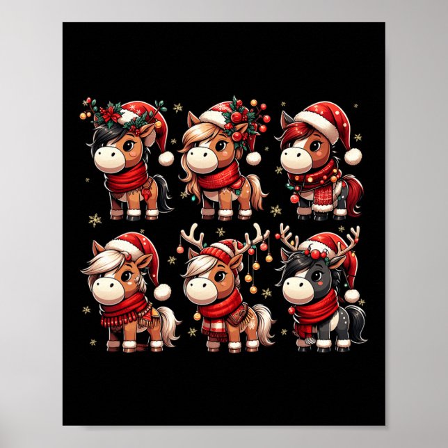 Cute Horse Santa Ljus Funny Julafton Anima Poster (Framsidan)