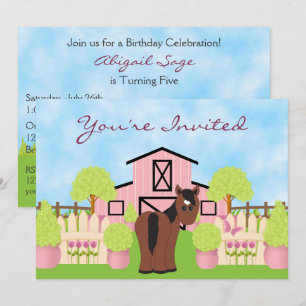 Cute Horse ~ Söt Rosa Barn Birthday Call Inbjudningar