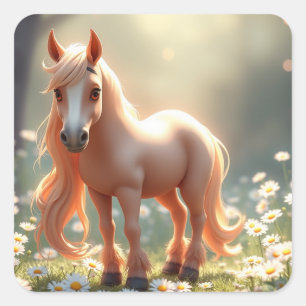 Cute Horse Stickers Fyrkantigt Klistermärke