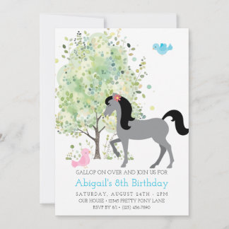 Cute Horse, Träd, Pony Rides Equestrian Birthday Inbjudningar