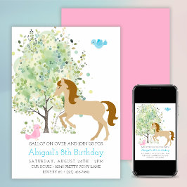 Cute Horse, Träd, Pony Rides Equestrian Birthday Inbjudningar