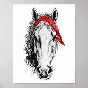 Cute Horse Wars westerna Red Bandana Poster