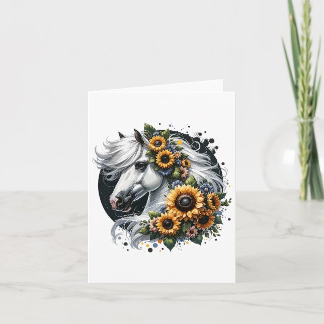 Cute Horse with Sunwers Blommigt  Kort (Framsida)